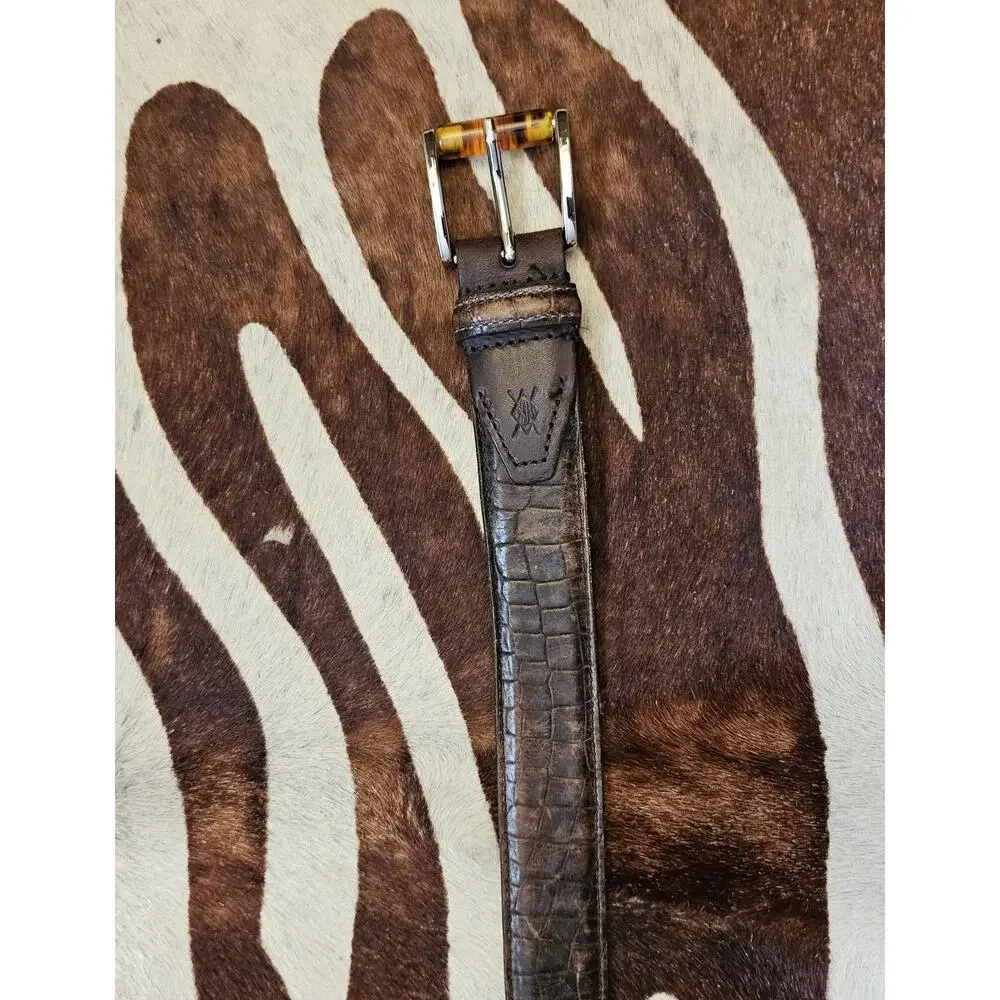Martin Dingman Alligator Grain Italian Calfskin Leather Belt Sz 40 Handmade USA